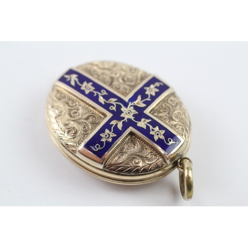 148 - 9ct gold back and front locket with enamel detailing (14.4g)