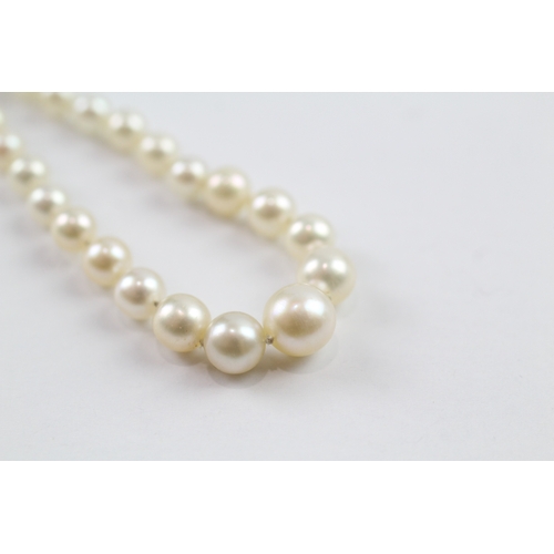 150 - 9ct gold and silver diamond set clasp graduated pearl necklace (8.6g)