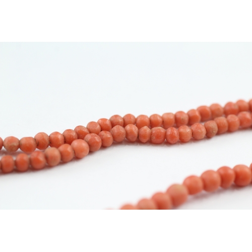 151 - 9ct gold clasped antique coral bead necklace, as found (12.2g)