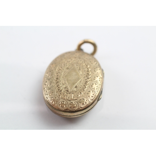 155 - 9ct gold back and front locket with enamel, pearl and coral detail (5.8g)