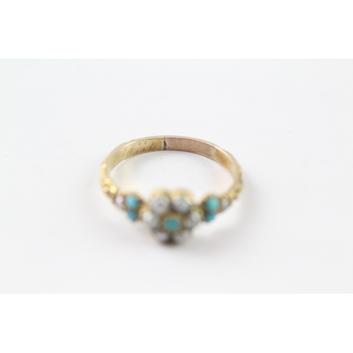 159 - 12ct gold Victorian pearl and turquoise floral design ring (2.5g) Size Q