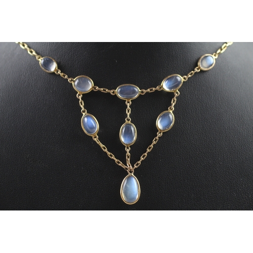 160 - 9ct gold moonstone necklace with replacement clasp (10.4g)