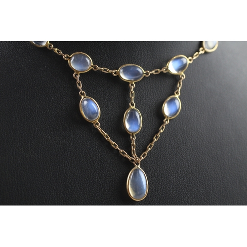 160 - 9ct gold moonstone necklace with replacement clasp (10.4g)