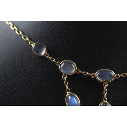 160 - 9ct gold moonstone necklace with replacement clasp (10.4g)