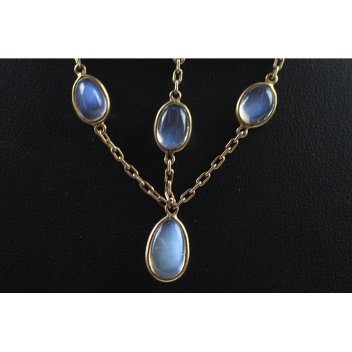 160 - 9ct gold moonstone necklace with replacement clasp (10.4g)