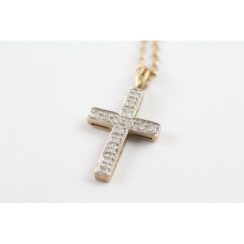 174 - 9ct gold diamond cross pendant w/ 9ct gold chain (2.5g)