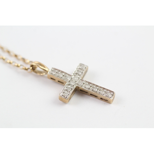 174 - 9ct gold diamond cross pendant w/ 9ct gold chain (2.5g)