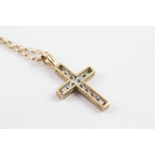 174 - 9ct gold diamond cross pendant w/ 9ct gold chain (2.5g)