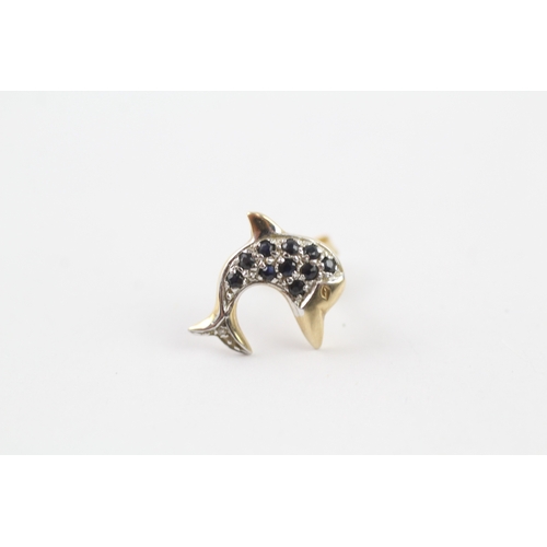 175 - 9ct gold sapphire and diamond dolphin earrings (1.4g)