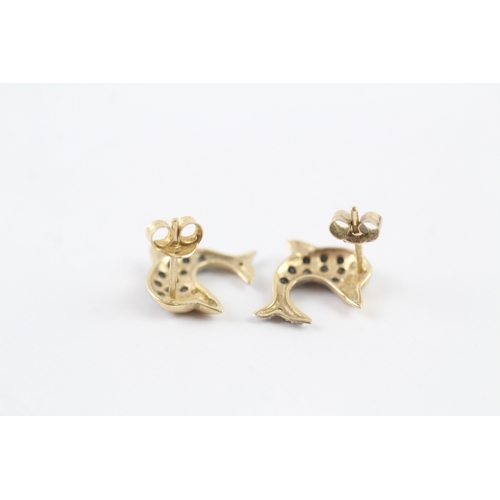 175 - 9ct gold sapphire and diamond dolphin earrings (1.4g)