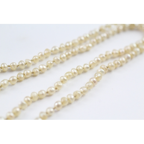 192 - 15ct gold and platinum clasped pearl necklace, as found (7.9g)