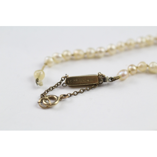 192 - 15ct gold and platinum clasped pearl necklace, as found (7.9g)