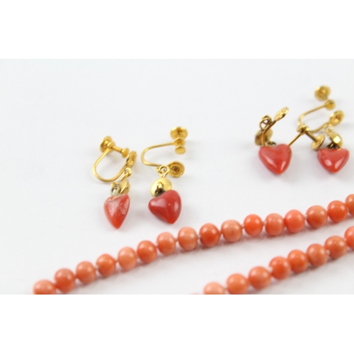 199 - A collection of gold plated coral jewellery (22g)