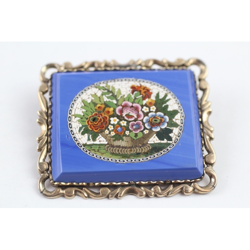 2 - 9ct gold mounted Victorian micro mosaic brooch (11.9g)