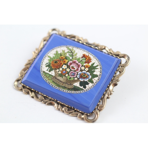 2 - 9ct gold mounted Victorian micro mosaic brooch (11.9g)