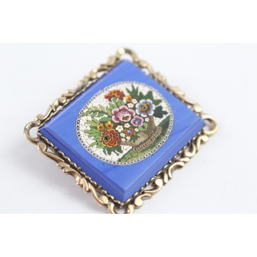 2 - 9ct gold mounted Victorian micro mosaic brooch (11.9g)