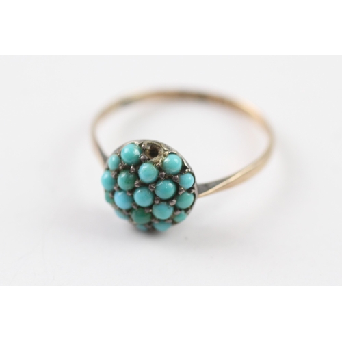 202 - 9ct gold and silver turquoise set ring, as found (1.9g) Size O