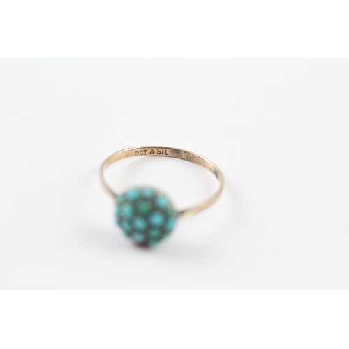 202 - 9ct gold and silver turquoise set ring, as found (1.9g) Size O