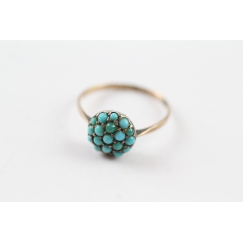 202 - 9ct gold and silver turquoise set ring, as found (1.9g) Size O