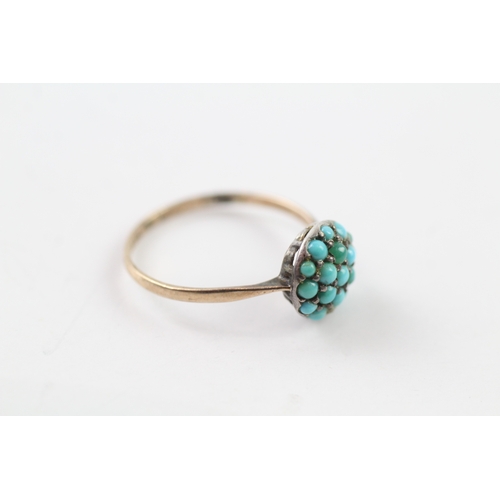 202 - 9ct gold and silver turquoise set ring, as found (1.9g) Size O