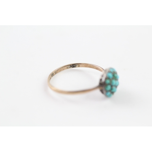 202 - 9ct gold and silver turquoise set ring, as found (1.9g) Size O