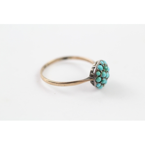 202 - 9ct gold and silver turquoise set ring, as found (1.9g) Size O