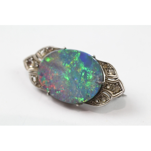 204 - 9ct gold opal doublet and diamond Art Deco brooch (5g)