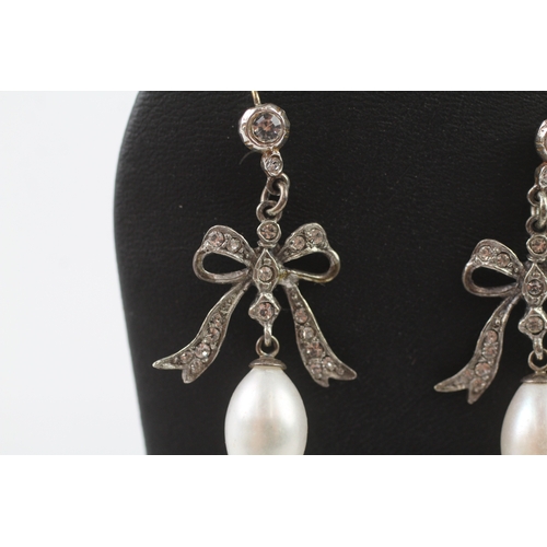 211 - 9ct gold and silver antique revival paste and pearl drop earrings (6.7g)