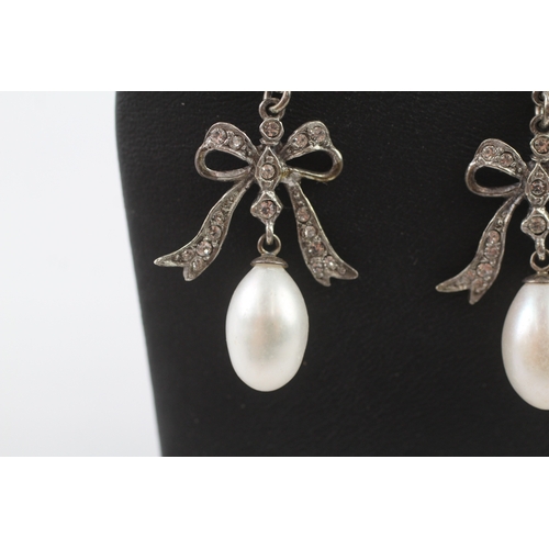 211 - 9ct gold and silver antique revival paste and pearl drop earrings (6.7g)