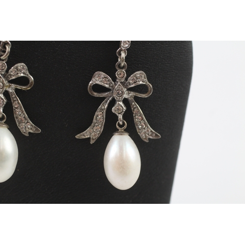 211 - 9ct gold and silver antique revival paste and pearl drop earrings (6.7g)