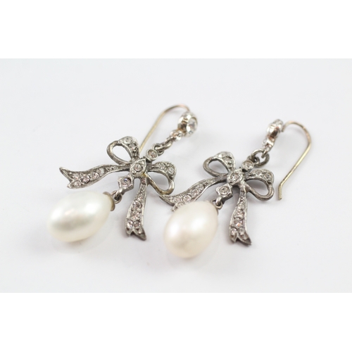 211 - 9ct gold and silver antique revival paste and pearl drop earrings (6.7g)