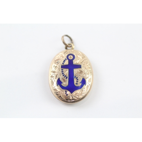 221 - 9ct gold mourning locket with enamel anchor detail (2.8g)