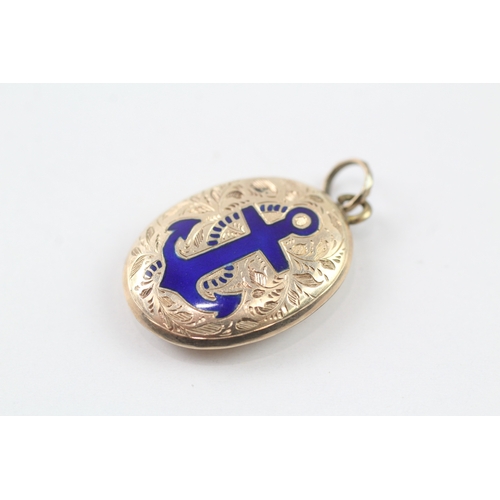 221 - 9ct gold mourning locket with enamel anchor detail (2.8g)