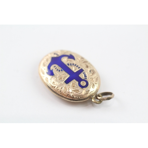 221 - 9ct gold mourning locket with enamel anchor detail (2.8g)