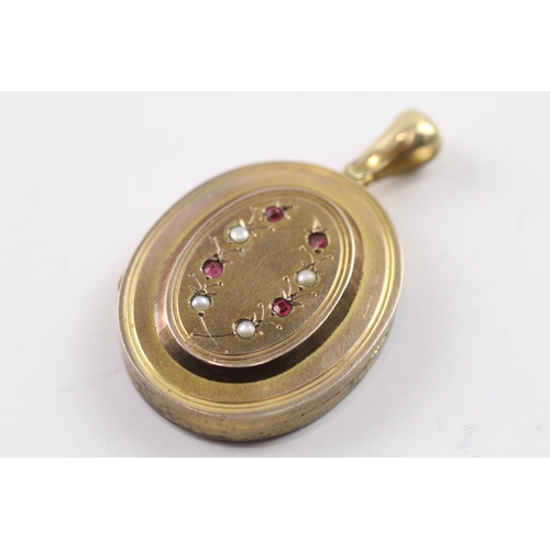 240 - 9ct gold front and back locket with pearl and paste detail (16.4g)