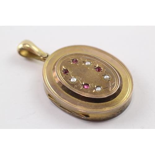 240 - 9ct gold front and back locket with pearl and paste detail (16.4g)