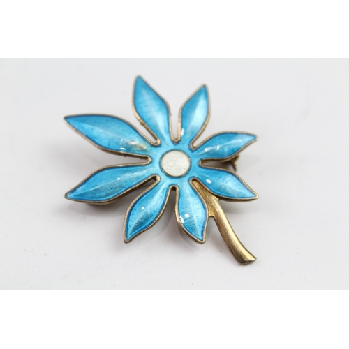 241 - A silver enamel flower brooch by Aksel Holmesen (8g)