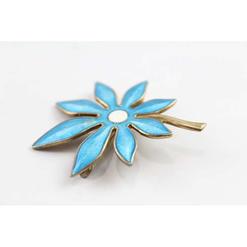 241 - A silver enamel flower brooch by Aksel Holmesen (8g)