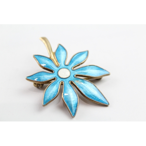 241 - A silver enamel flower brooch by Aksel Holmesen (8g)