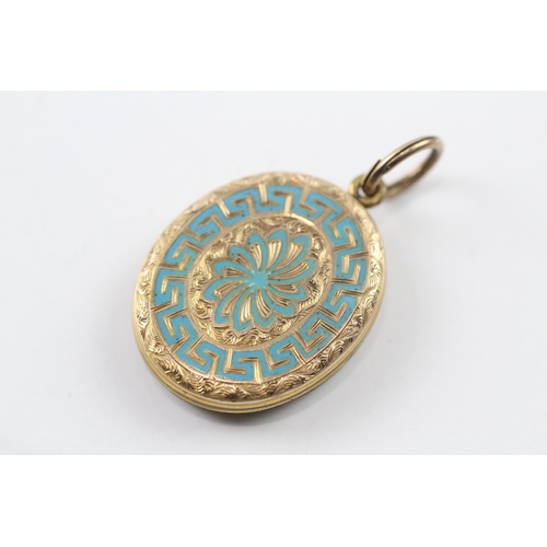 246 - 9ct gold back and front locket with enamel detail (7.8g)