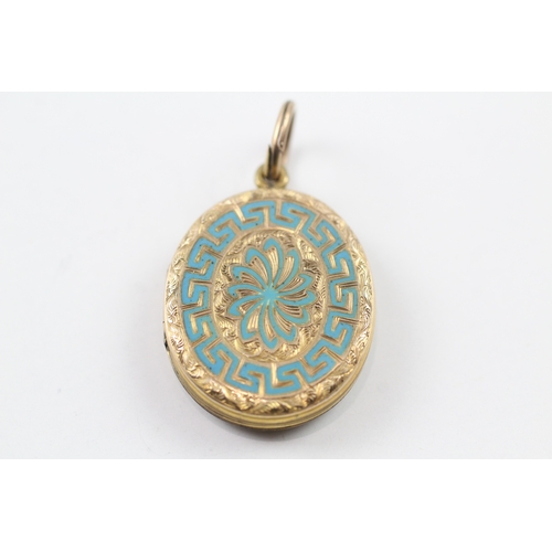 246 - 9ct gold back and front locket with enamel detail (7.8g)