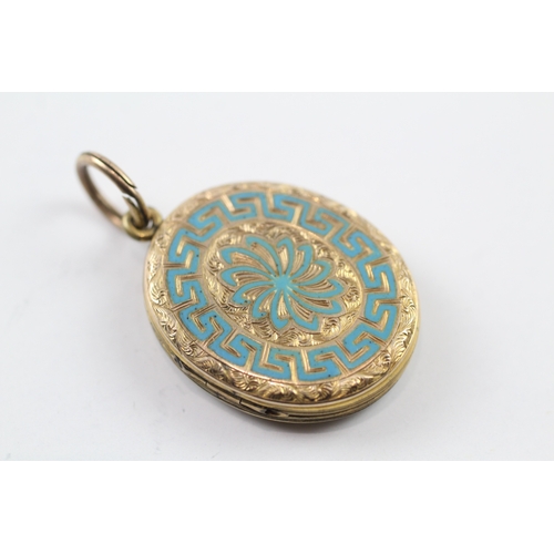 246 - 9ct gold back and front locket with enamel detail (7.8g)