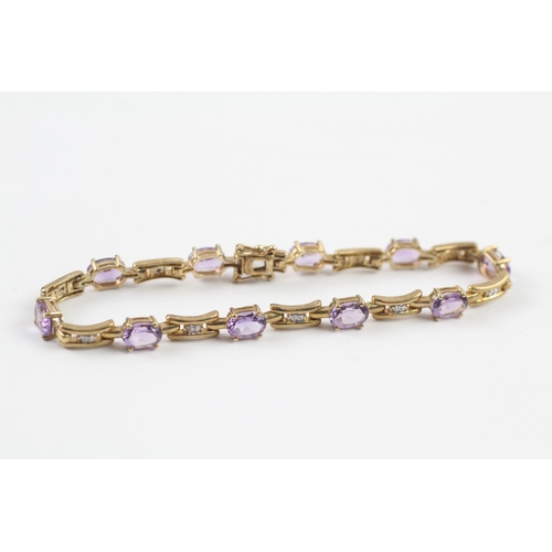 252 - 9ct gold amethyst and diamond set bracelet (9.7g)