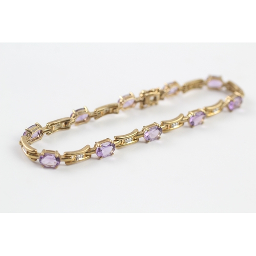 252 - 9ct gold amethyst and diamond set bracelet (9.7g)