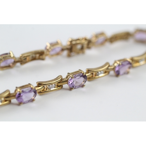 252 - 9ct gold amethyst and diamond set bracelet (9.7g)