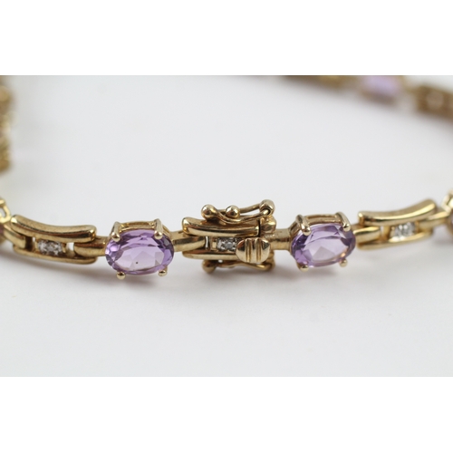 252 - 9ct gold amethyst and diamond set bracelet (9.7g)