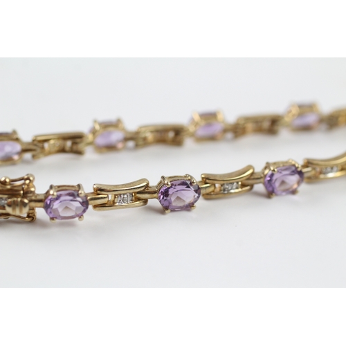 252 - 9ct gold amethyst and diamond set bracelet (9.7g)