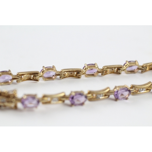 252 - 9ct gold amethyst and diamond set bracelet (9.7g)