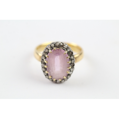 260 - 22ct gold old cut diamond and pink topaz halo cocktail ring (7.6g) Size P