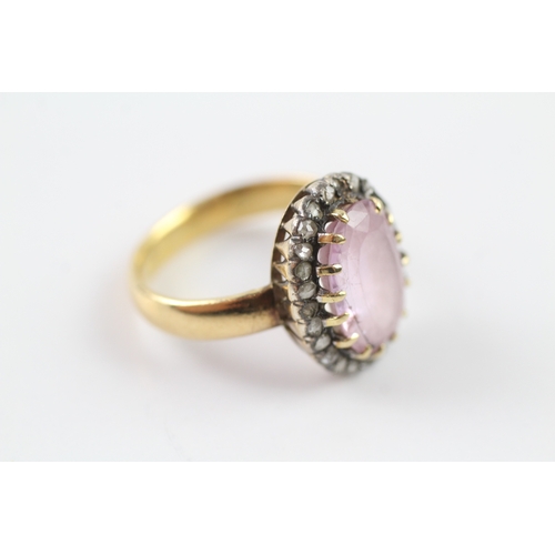 260 - 22ct gold old cut diamond and pink topaz halo cocktail ring (7.6g) Size P